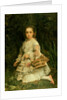 Portrait of Gracia, full length, wearing a white dress, picking wild flowers by John Everett Millais