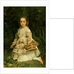 Portrait of Gracia, full length, wearing a white dress, picking wild flowers by John Everett Millais