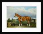 A Chestnut Hunter and a Spaniel by Farm Buildings by John E. Ferneley