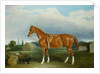 A Chestnut Hunter and a Spaniel by Farm Buildings by John E. Ferneley