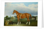 A Chestnut Hunter and a Spaniel by Farm Buildings by John E. Ferneley