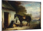 Mr. Stuart's Favourite Hunter, Vagabond' and his Flatcoated Retriever, Nell, by a Cottage Door, 1867 by John E. Ferneley