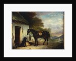 Mr. Stuart's Favourite Hunter, Vagabond' and his Flatcoated Retriever, Nell, by a Cottage Door, 1867 by John E. Ferneley