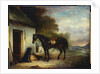 Mr. Stuart's Favourite Hunter, Vagabond' and his Flatcoated Retriever, Nell, by a Cottage Door, 1867 by John E. Ferneley