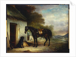 Mr. Stuart's Favourite Hunter, Vagabond' and his Flatcoated Retriever, Nell, by a Cottage Door, 1867 by John E. Ferneley