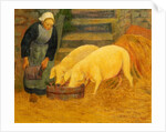 A Young Girl Feeding Two Pigs, 1889 by Paul Serusier
