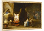 The interior of a peasant's cottage with a pig's carcass and a boy blowing up a bladder, 1646 by David the Younger Teniers