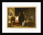 The interior of a peasant's cottage with a pig's carcass and a boy blowing up a bladder, 1646 by David the Younger Teniers