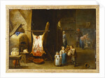 The interior of a peasant's cottage with a pig's carcass and a boy blowing up a bladder, 1646 by David the Younger Teniers