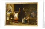 The interior of a peasant's cottage with a pig's carcass and a boy blowing up a bladder, 1646 by David the Younger Teniers
