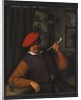 A Peasant in a Red Beret Smoking a Pipe, in an Interior by Adriaen Jansz. van Ostade