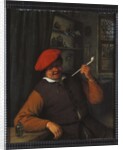 A Peasant in a Red Beret Smoking a Pipe, in an Interior by Adriaen Jansz. van Ostade