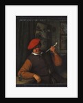 A Peasant in a Red Beret Smoking a Pipe, in an Interior by Adriaen Jansz. van Ostade