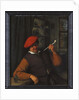 A Peasant in a Red Beret Smoking a Pipe, in an Interior by Adriaen Jansz. van Ostade