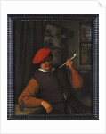 A Peasant in a Red Beret Smoking a Pipe, in an Interior by Adriaen Jansz. van Ostade
