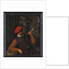 A Peasant in a Red Beret Smoking a Pipe, in an Interior by Adriaen Jansz. van Ostade