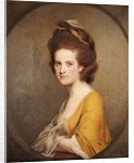 Portrait of Dorothy Hodges, half length, in a yellow dress by Joseph Wright of Derby