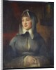 Portrait of a lady, half length, as a nun, holding a rosary, by a shrine in an interior by George Romney