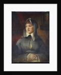 Portrait of a lady, half length, as a nun, holding a rosary, by a shrine in an interior by George Romney