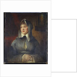 Portrait of a lady, half length, as a nun, holding a rosary, by a shrine in an interior by George Romney