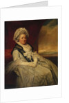 Portrait of Mrs. Uppleby, seated three-quarter length, wearing a white dress and bonnet with a black shawl by George Romney
