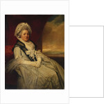 Portrait of Mrs. Uppleby, seated three-quarter length, wearing a white dress and bonnet with a black shawl by George Romney
