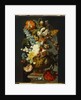 Tulips, Roses, Hyacinth, Auricula and other Flowers in a Sculpted Urn on a Stone Pedestal in a Niche. by Jan van (follower of) Huysum
