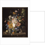 Poppies, Hollyhock, Morning Glory, Viola, Daisies, Sweet Pea, Marigolds and other Flowers in a Vase with a Snail on a Ledge by Jan van Huysum