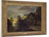A River Landscape with Peasants Ferrying a Bull, Peasants by a Cottage Beyond by Aert van der Neer