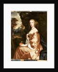 Portrait of Lady Penelope Nicholas, holding an orange in a landscape by Peter Lely