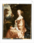 Portrait of Lady Penelope Nicholas, holding an orange in a landscape by Peter Lely
