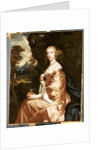 Portrait of Lady Penelope Nicholas, holding an orange in a landscape by Peter Lely