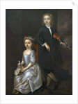 A young boy holding a violin and a young girl holding a doll by John (circle of) Vanderbank