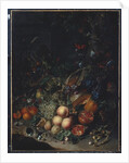 Peaches, Grapes, Pomegranates, Melons, a Corncob, Apricots, Plums, Pears, Acorns, 1718 by Rachel Ruysch