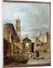 A Capriccio of a Venetian Campo with a Church Beyond by Francesco Guardi