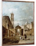 A Capriccio of a Venetian Campo with a Church Beyond by Francesco Guardi