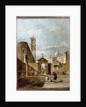 A Capriccio of a Venetian Campo with a Church Beyond by Francesco Guardi