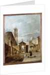 A Capriccio of a Venetian Campo with a Church Beyond by Francesco Guardi