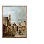 A Capriccio of a Venetian Campo with a Church Beyond by Francesco Guardi