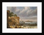Peasants on the beach with a ferry by Adam Willaerts