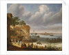 Peasants on the beach with a ferry by Adam Willaerts