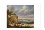 Peasants on the beach with a ferry by Adam Willaerts