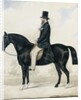 Portrait of a gentleman in a top hat, seated on a black hunter by English School