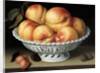 Peaches in a pierced white faience basket by Fede Galizia