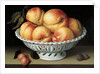 Peaches in a pierced white faience basket by Fede Galizia