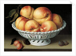 Peaches in a pierced white faience basket by Fede Galizia