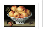 Peaches in a pierced white faience basket by Fede Galizia