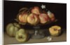 Peaches in a glass bowl, apples and jasmine flowers by Fede Galizia