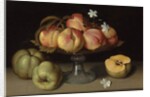 Peaches in a glass bowl, apples and jasmine flowers by Fede Galizia