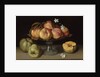 Peaches in a glass bowl, apples and jasmine flowers by Fede Galizia